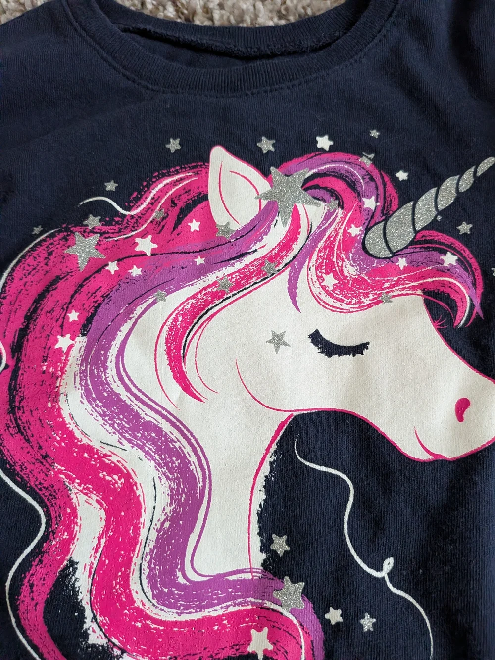 The Children's Place Navy Long Sleeve Tee with Pink Unicorn Graphic Size 2T